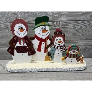 Snowman Family Wood Hand Painted Vintage 1990s Winter Christmas Unique Snowmen
